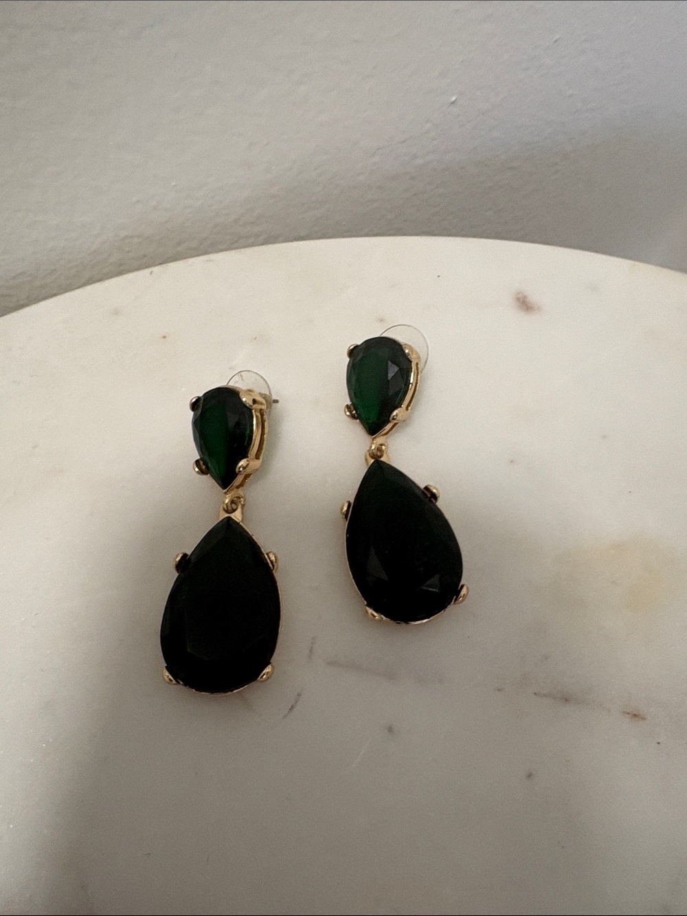 Kenneth Jay Lane Gold-Tone Earrings with Dark Green Teardrops